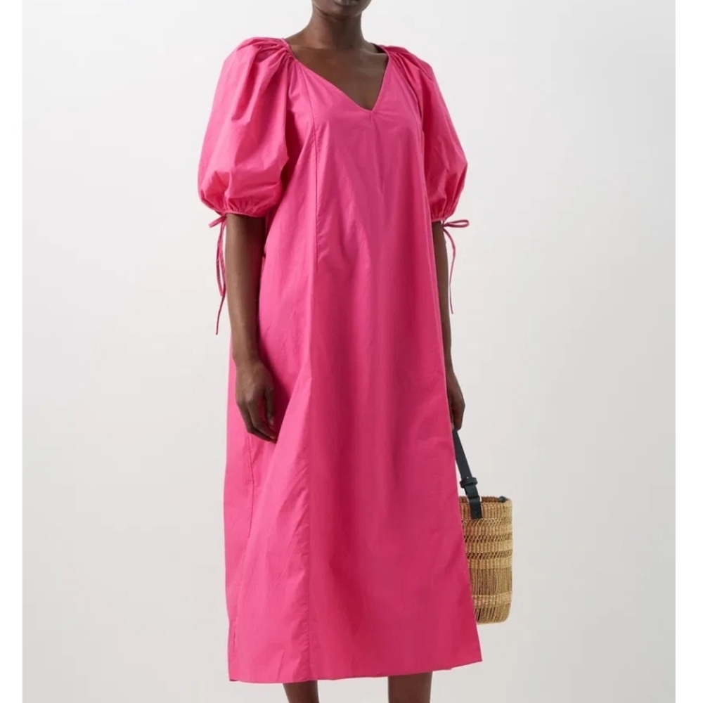 RHODE Hot Pink Midi Dress with Puff Sleeves